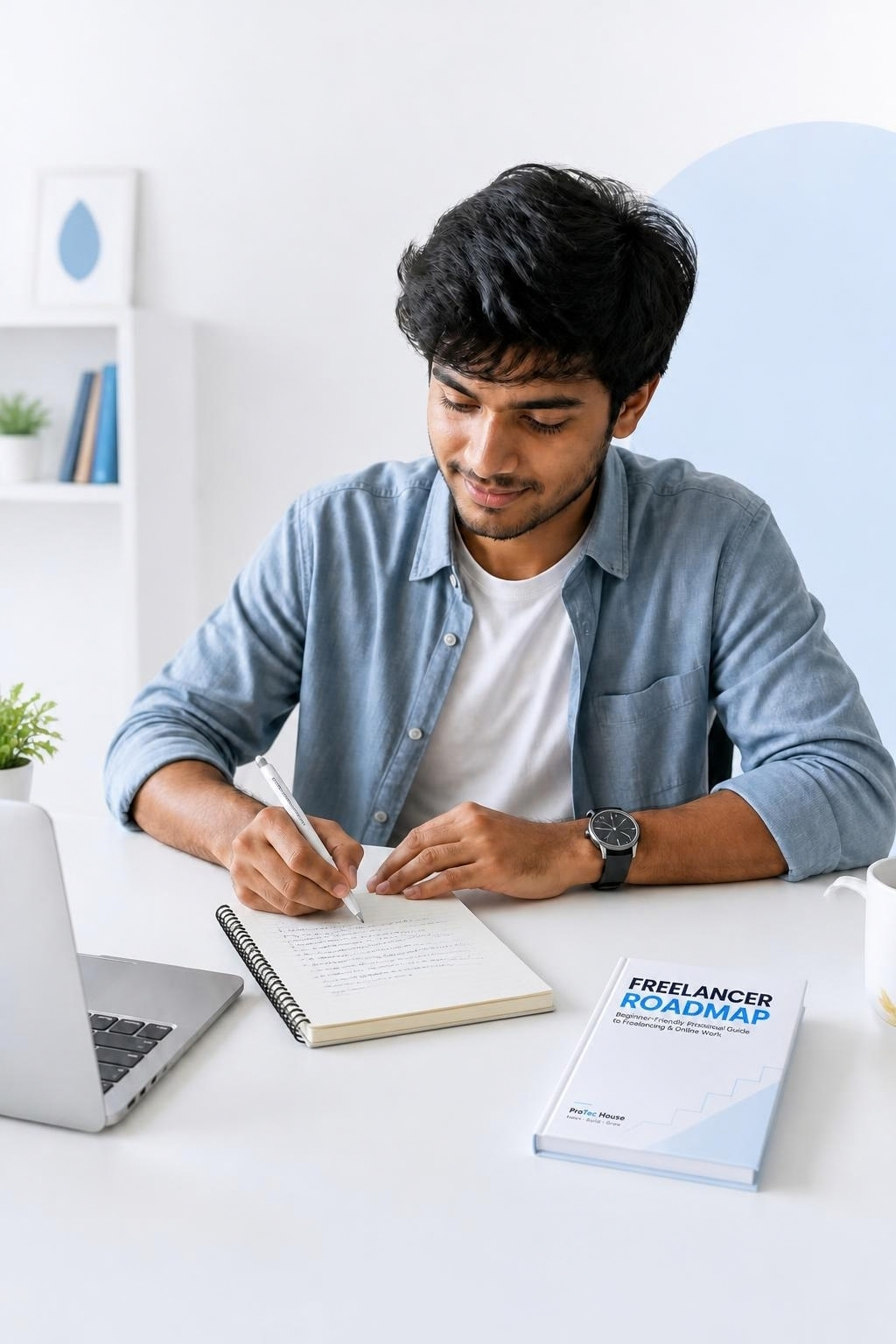 Student learning freelancing and digital skills with ProTec House learning materials
